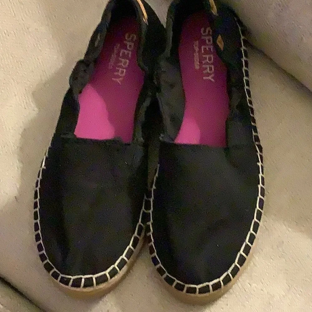 New Sperry Women's Black Canvas Espadrille Slip-Ons Sz 7 1/2